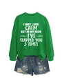 Conjunto de sudadera verde con frase divertida y pantalones cortos de mezclilla rotos - S / Verde Hierba (Impresión Blanca)