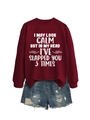 Deep red crewneck sweatshirt with humorous white text print and distressed blue denim shorts - Wine Red (White Print)