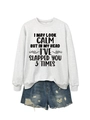 Detail of white cotton sweatshirt with slogan and distressed denim shorts with frayed edges - Off-White Sweatshirt (Black Print)