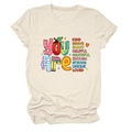 Close-up of the positive inspirational slogan print on a cream cotton short sleeve t-shirt - Sand (Colorful Print)