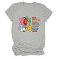 Detail of grey crewneck t-shirt with You Are Kind Brave slogan and rolled-up sleeves - Light Gray (Colorful Print)