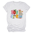 Detailed close-up of colorful inspirational text printed on a white cotton t-shirt - White (Pattern)