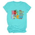 Detail of colorful inspirational text print on teal short-sleeve crew neck t-shirt - Deep Sea Blue (Colorful Print)