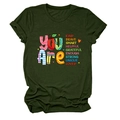 Flat lay of army green crew neck t-shirt with colorful Kind Brave inspirational graphics - Army Green (Colorful Print)