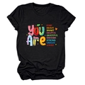 Detailed flat lay of black crewneck T-shirt with You Are Kind Brave Smart colorful text print - Black (Pattern)