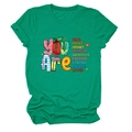 Close-up of inspirational colorful typography on green cotton round neck t-shirt - Dark Green (Colorful Print)