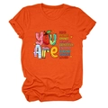 Close-up of bright orange crew neck T-shirt with 'YOU Are Kind Brave' printed graphic - Orange (Colorful Print)