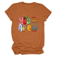 Detail of inspirational 'YOU ARE KIND' print on terracotta cotton crew neck t-shirt - Burnt Orange (Graphic)