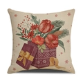 Christmas cushion cover with red gift box and tulip design on beige linen fabric - Holiday Gift Box (YMX38-4)