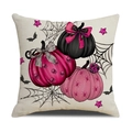 Halloween Deko-Kissenbezug mit bunten Kürbissen, Spinnennetzen und Fledermausmotiven - Drei Kürbisse Kombination (YMW10-1)