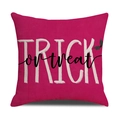 Quadratischer Halloween Kissenbezug in Pink mit Trick or Treat Text und Fledermaus - Fuchsie TRICK (YMW10-3)