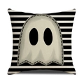 Halloween black and white striped linen pillowcase featuring a cute grey ghost design - Black And White Stripes Large Ghost (YMW1-1) / 45x45cm