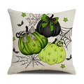 Halloween decorative square pillowcase featuring green pumpkins and black bats - Green Three Pumpkins Combination (YMW10-5)