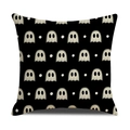 Halloween black linen pillowcase with cute ghost patterns and white polka dots for sofa - Black Background Full Print Small Ghosts (YMW1-2) / 45x45cm