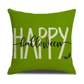 Green Halloween throw pillow case featuring HAPPY Halloween text and small bat graphic - Green HAPPY (YMW10-6)