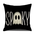 Halloween black linen pillowcase with white Spooky text and cartoon ghost design - Black SPOOKY Style (YMW1-4) / 45x45cm