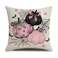 Halloween pumpkin and skull print decorative square throw pillow cover on white background - Pink Three Pumpkins Combination (YMW10-9)