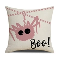 Federa per cuscino Halloween in lino con ragno rosa e scritta Boo su tessuto beige - Stile Ragno Rosa Boo (YMW1-7) / 45x45cm
