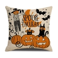 Halloween-Kissenbezug mit Kürbis, Katze und Fledermäusen auf Leinen-Struktur-Stoff - Vogelscheuche Kürbislaterne Stil (YMW51-1)