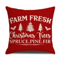 Roter Kissenbezug aus Leinen mit weißem Weihnachtsbaum-Print und Farm Fresh Motiv - Roter Hintergrund Weißer Baum Stil (YMX22-1)