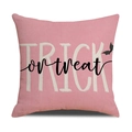 Pink Halloween decorative pillowcase with Trick or Treat typography and linen texture - Pink TRICK (YMW10-11)
