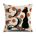 Halloween kussensloop met zwarte kat en 31 okt print op linnen textuur stof - Off-White Zwarte Kat Stipjes Stijl (YMW40-2)