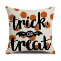 Halloween kussensloop met Trick or Treat print en oranje stippen op linnen stof - Off-White Trick Or Treat Stijl (YMW40-3)