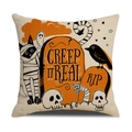 Halloween Kissenbezug aus Leinen mit Mumienkatze, Grabstein und Creep It Real Text - Mumienkatze und Grabstein Stil (YMW51-3)
