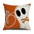 Halloween spook kussenhoes met letter B op oranje en wit linnen voor decoratie - Oranje Wit Patchwork Geest Letter B Stijl (YMW40-4)