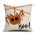 Federa per cuscino Halloween in lino con ragno cartone animato e scritta Boo su crema - Stile Ragno Arancione Boo (YMW1-11) / 45x45cm