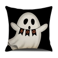 Halloween Kissenbezug mit Geist und BOO Aufdruck auf schwarzem Leinenstoff - Schwarzer Geist Mit Fahnen Stil (YMW40-5)