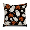 Halloween Kissenbezug aus Leinen mit Geister und Kürbis Muster in Schwarz - Schwarz Allover Geist Kürbis Druck Stil (YMW40-6)