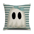 Fodera per cuscino Halloween con fantasma, strisce verdi e fiocco blu su lino - Strisce Larghe Verdi E Bianche Fantasma (YMW1-13) / 45x45cm