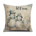 Housse de coussin en lin blanc cassé avec motif bonhomme de neige et Let It Snow - Bonhomme de Neige Let it Snow (YMX24-3)