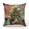 Federa natalizia vintage in lino con motivo retrò per decorazione divano e interni - Tre Bambini che Decorano l'Albero (YMX42-2)