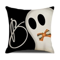 Halloween BOO Kissenbezug mit Geist-Motiv aus natürlichem Leinen für Sofa-Deko - Cremeweiß Geist Buchstabe BOO Stil (YMW40-8)