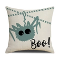 Federa per cuscino Halloween in lino con ragno blu e scritta Boo su sfondo bianco - Stile Ragno Ciano Boo (YMW1-15) / 45x45cm