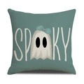 Federa per cuscino di Halloween in lino con fantasma bianco e fiocco blu su tessuto - Stile Blu-Grigio SPOOKY Fantasma (YMW1-16) / 45x45cm