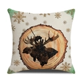 Linen Christmas pillow case featuring vintage snowflake print and reindeer silhouette - Moose Pattern (YMX50-2)