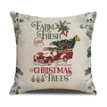 Kerstkussenhoes met vintage rode truck en kerstboom op linnen textuur stof - Ymx36-2 / 45*45cm (Alleen kussensloop)