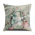 Pastellfarbener Weihnachts-Kissenbezug mit Schneemann und Geschenkboxen auf weißem Grund - Süßer Schneemann Und Rosa Geschenkbox Stil (YMX54-3) / 45x45cm (Nur Kissenbezug)