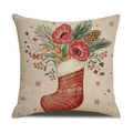 Linen texture Christmas stocking floral pillowcase with red anemones and pine cones - Ymx38-1 / 18x18inch (Pillow Cover Only)