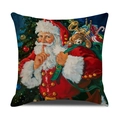 Funda de cojín navideña con Papá Noel vintage y motivos festivos de juguetes - Estilo Papá Noel Pidiendo Silencio (YMX68-1)