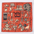 Orange polyester bandana with Wild West graphics featuring cowboys and desert motifs - Vibrant Orange Western Style (FJ-20)