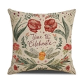 Square cotton linen Christmas pillow cover with vintage botanical print and celebrate text - Time to Celebrate (YMX38-2)
