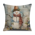 Kissenbezug mit Schneemann-Aquarell-Illustration auf Baumwoll-Leinen für Weihnachten - Schneemann-Muster (YMX45-1)