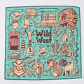 Mint green Wild West bandana featuring vintage cowboy hats and saloon illustrations - Mint Green Western Style (FJ-18)