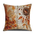 Vintage autumn cushion cover with bird and maple leaf print on linen textured fabric - Vintage Bird Nest Style (YMF34-3) / 45x45cm(Case Only)