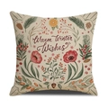 Linen Christmas pillow cover with Warm Winter Wishes print and vintage botanical motifs - Ymx38-3 / 18x18inch (Pillow Cover Only)