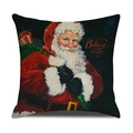 Funda de cojín navideña con Papá Noel dibujado a mano y el texto artístico Believe - Estilo Papá Noel Con Palabra Believe (YMX68-3)